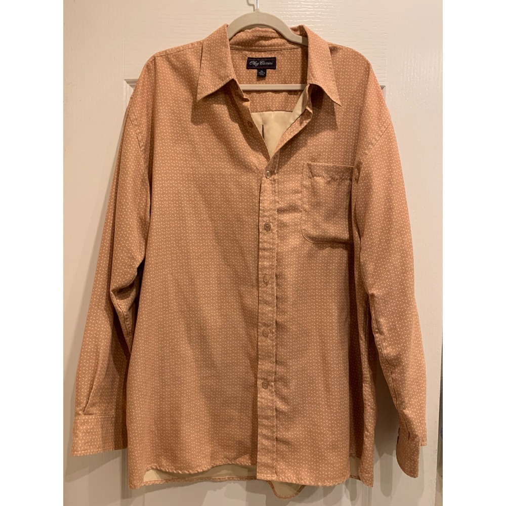 Vintage Oleg Cassini Lined Dress‎ Shirt XL Tan with light tan
